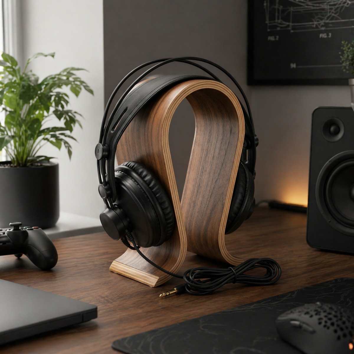 Record E08 walnut headphone stand