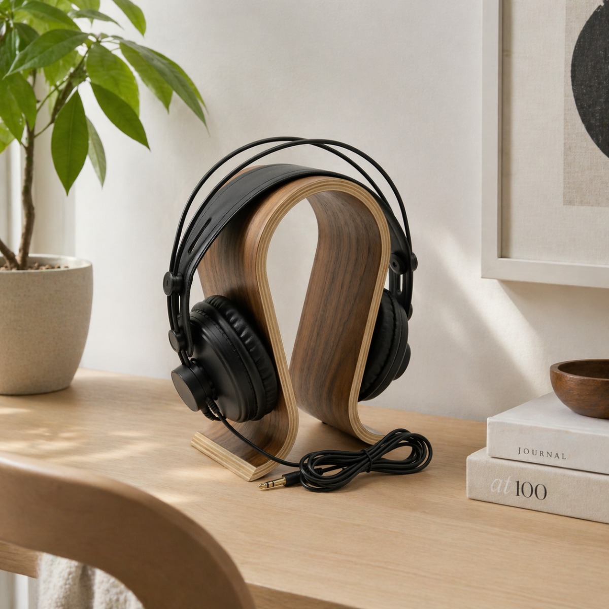 Record E08 walnut headphone stand